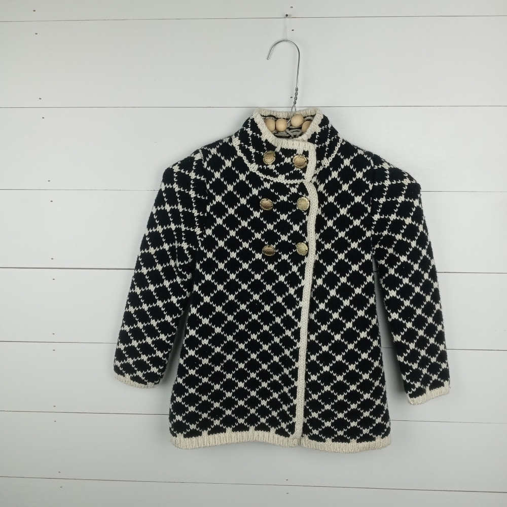 Max Studio girls 5-6 black and cream lattice gold sparkle button sweater